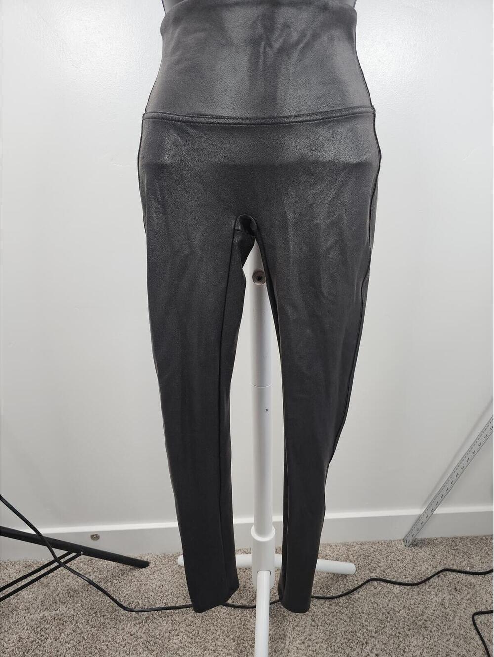 SPANX Black Faux Leather High-Waisted Leggings Size PM